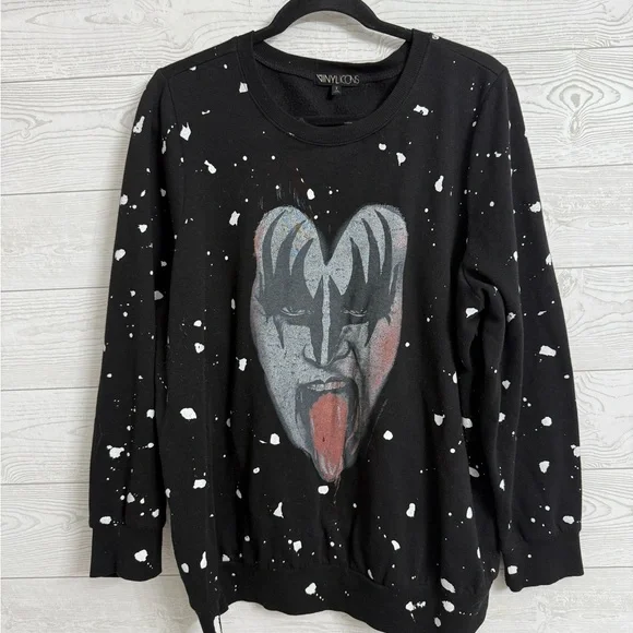 The Vinyl Icons Women’s Black Pullover “KISS” Sweatshirt. Size 2 (XL) - Picture 1 of 7